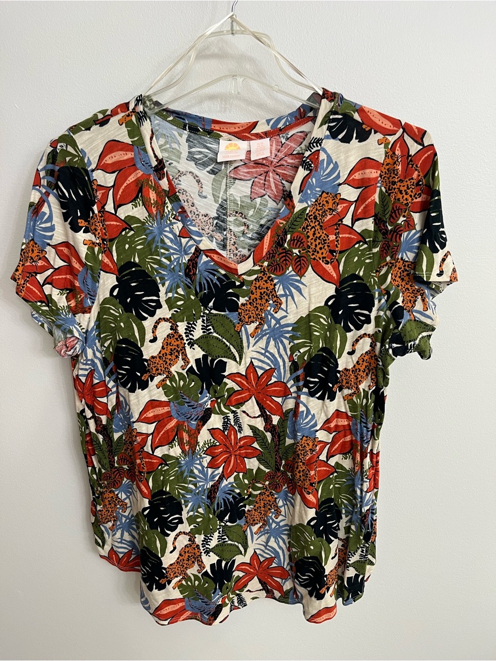 C&C California Multi-Color Tropical Leopard V-Neck Tee